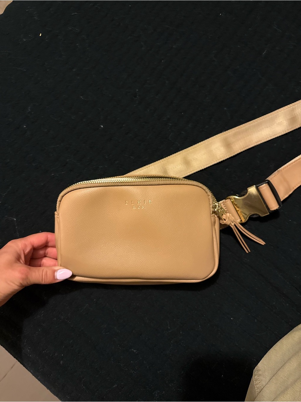 Beige Crossbody Belt Bag - Sleek Everyday Shoulder Pouch